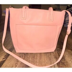 LC Lauren Conrad Womens Blush Pink Faux Leather Tote Crossbody Handbag Rose Gold